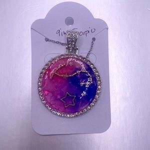 9 Inch Pink/Purple Zodiac SCOPRIO Necklace, Rhinestone pendant (1.2 In)
